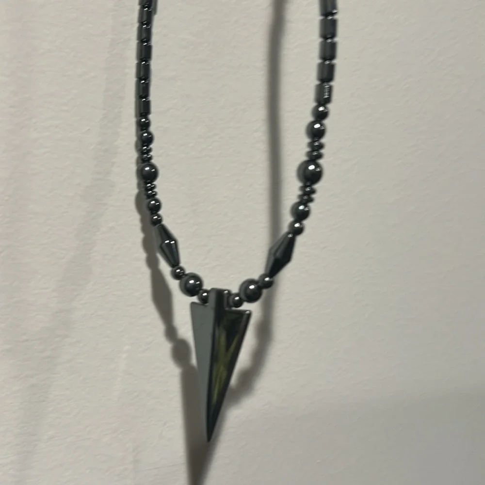 Hematite Bead Necklace with Arrow Head Pendant
